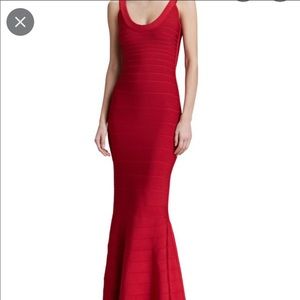 Red herve leger U neck gown Like New.